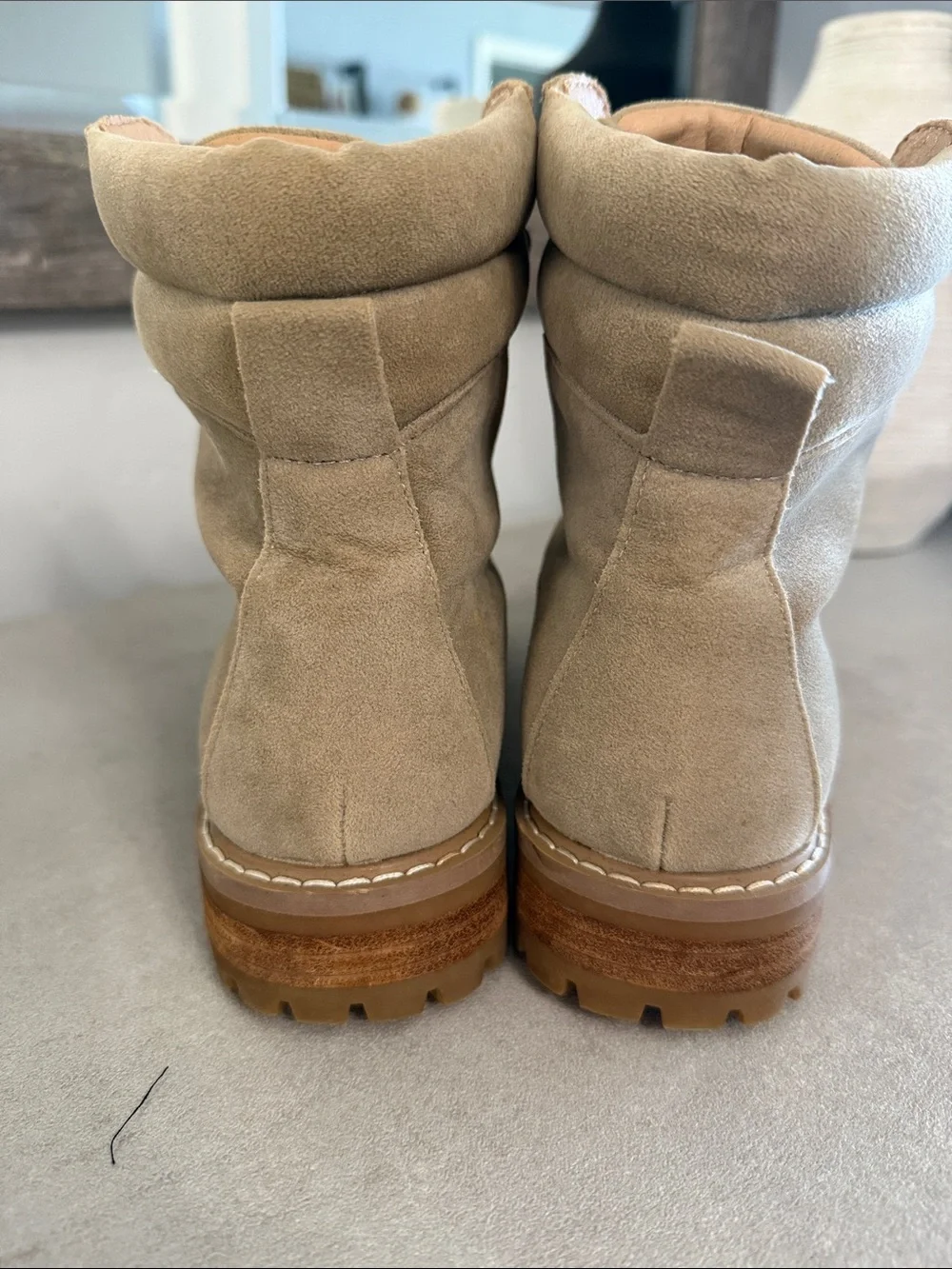 Classic Suede Lace-Up Ankle Boots in Beige